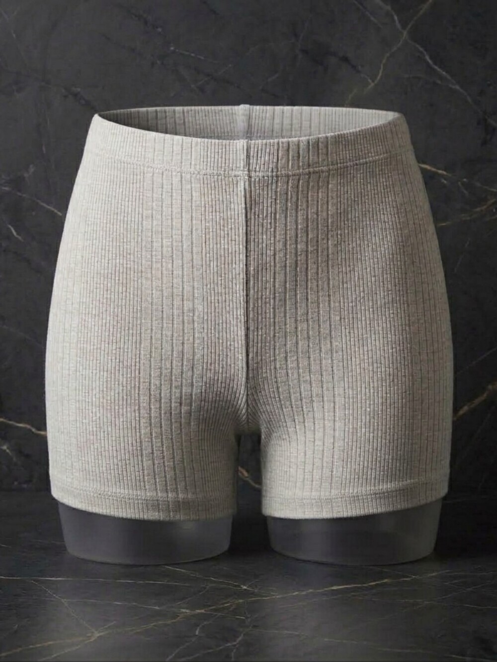Grey Ribbed Knit Lounge Shorts - Picture 2 of 4